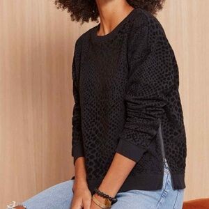 Rails Marlo Black Flocked Cobra Long Sleeve Crew Neck Sweater S NWT